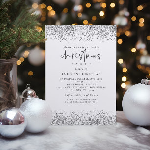 Glam Silver Glitter Christmas Party White Invitation
