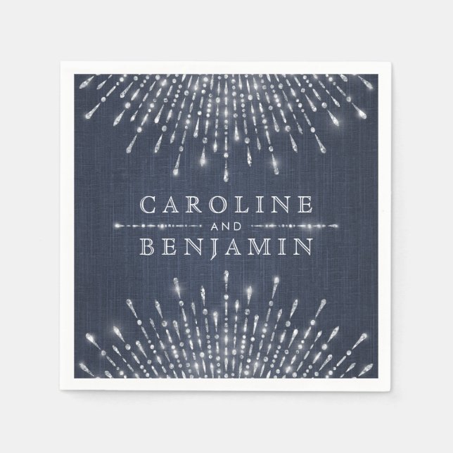 Glam silver glitter deco vintage wedding monogram napkin (Front)