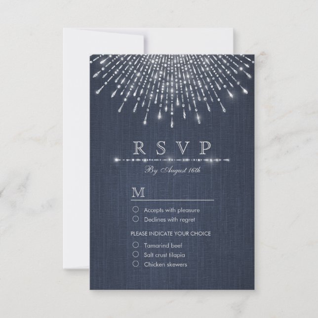 Glam silver glitter deco vintage wedding RSVP (Front)