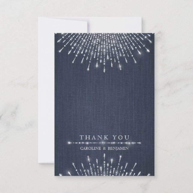 Glam silver glitter deco vintage wedding thank you (Front)