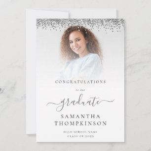 Glam Silver Glitter Photo 2024 Graduation Announcement