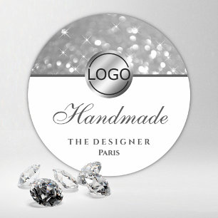 Glam Silver Glitter Sparkle Stars Logo Handmade Classic Round Sticker
