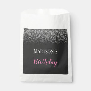 Glam Silver Glitter Sparkles Black & Pink Birthday Favour Bags