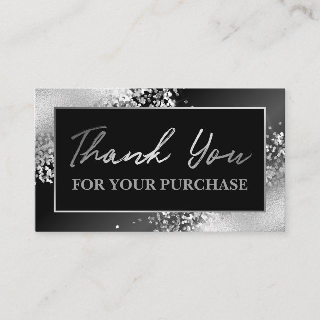 Glam Silver Glitter Thank You For Your Purchase Business Card (Front)