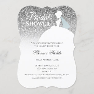 Glam Silver Glitter with White Dress Bridal Shower Invitation