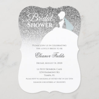 Glam Silver Glitter with White Dress Bridal Shower Invitation