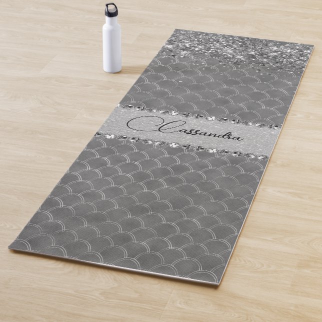 Glam Silver Glittery Diamond Bling  Yoga Mat (In Situ)