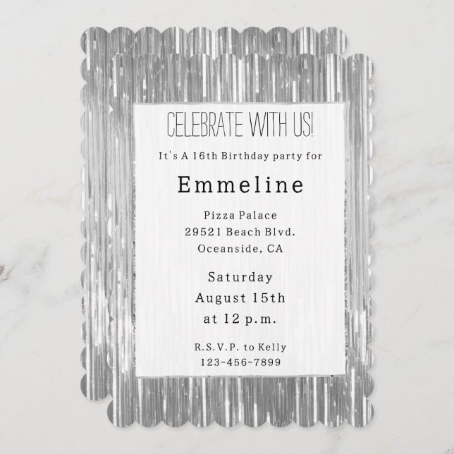 Glam Silver Glitzy Sparkle Stripes Invitation (Front/Back)