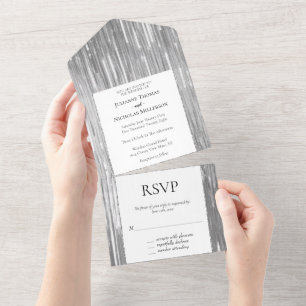 Glam Silver Glitzy Sparkle Wedding All In One Invitation