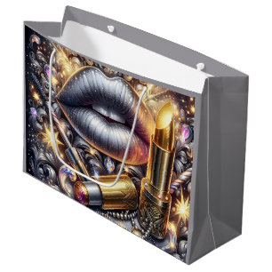 Glam Silver Lips Luxury Makeup Art Design Large Gift Bag