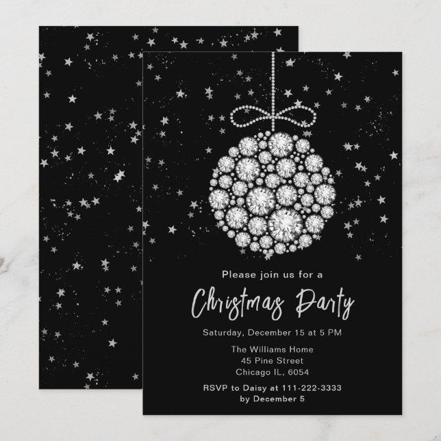 Glam Silver Ornament Christmas Party Invitation (Front/Back)