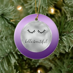 Glam Silver Purple Black Eyelashes Ceramic Tree Decoration