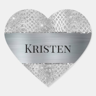 Glam Silver Snake Animal Print Heart Sticker