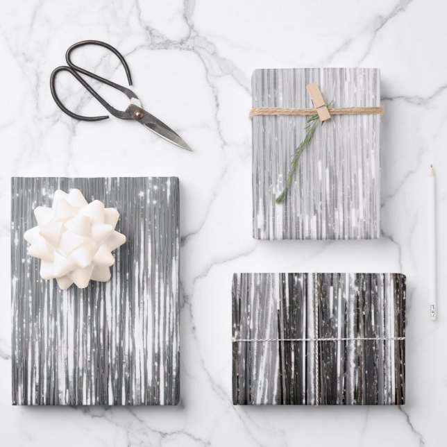 Glam Silver Stripes Wedding Wrapping Paper Sheet (Front)