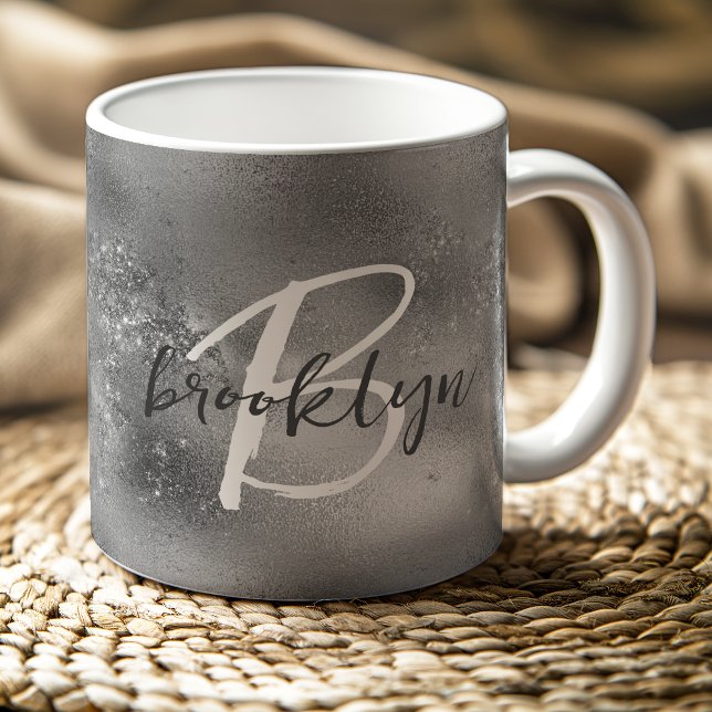 Glam Silver Trendy Script Monogram Coffee Mug (Creator Uploaded)