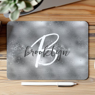 Glam Silver Trendy Script Monogram Mouse Mat