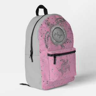 Glam Silver Turtle Stars on Pink Personalised Printed Backpack