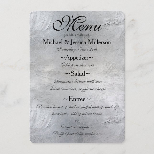 Glam Silver Wedding Menu (Front)