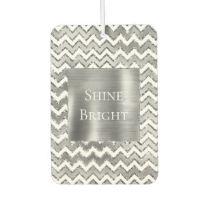 Glam Silver White Zigzag Stripes Car Air Freshener