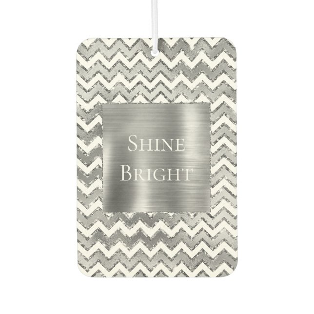 Glam Silver White Zigzag Stripes Car Air Freshener (Front)
