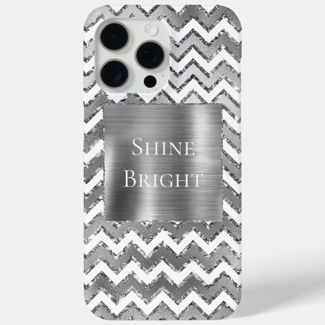 Glam Silver White Zigzag Stripes Case-Mate iPhone Case (Back)