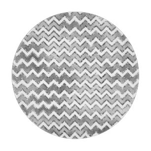 Glam Silver White Zigzag Stripes Cutting Board