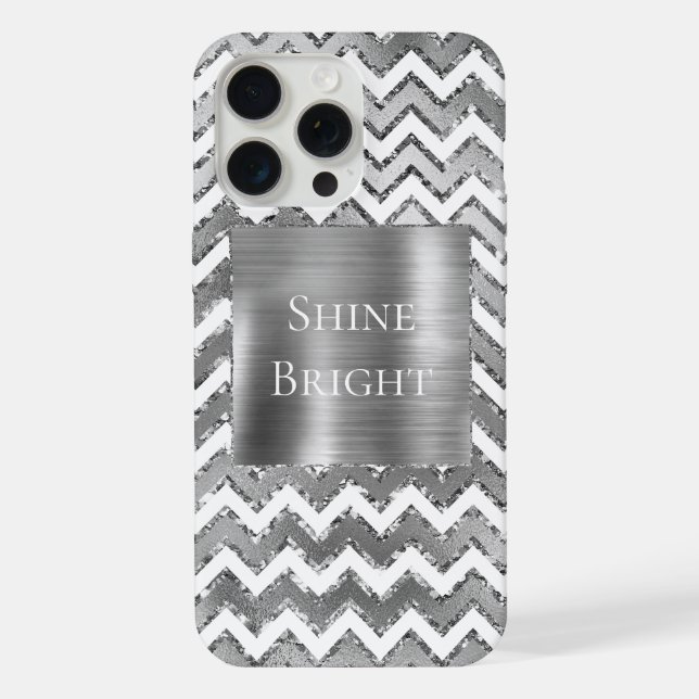 Glam Silver White Zigzag Stripes iPhone Case (Back)