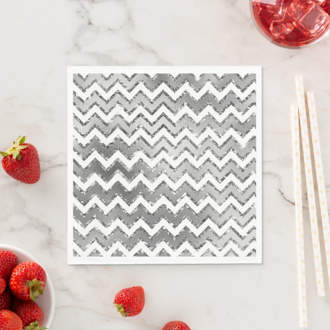 Glam Silver White Zigzag Stripes Napkin (Insitu)