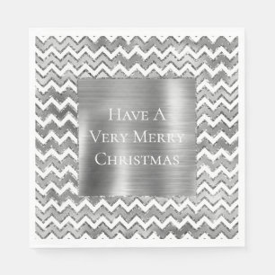 Glam Silver White Zigzag Stripes Napkin