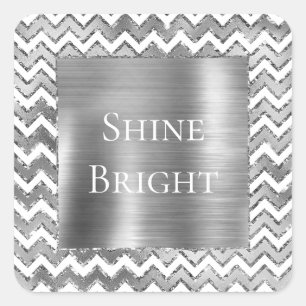 Glam Silver White Zigzag Stripes Square Sticker