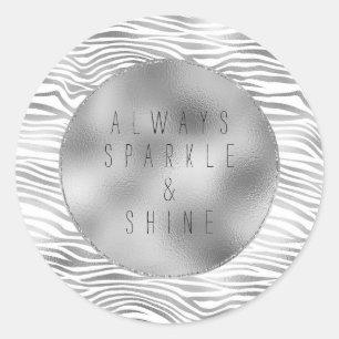 Glam Silver Zebra Print Classic Round Sticker