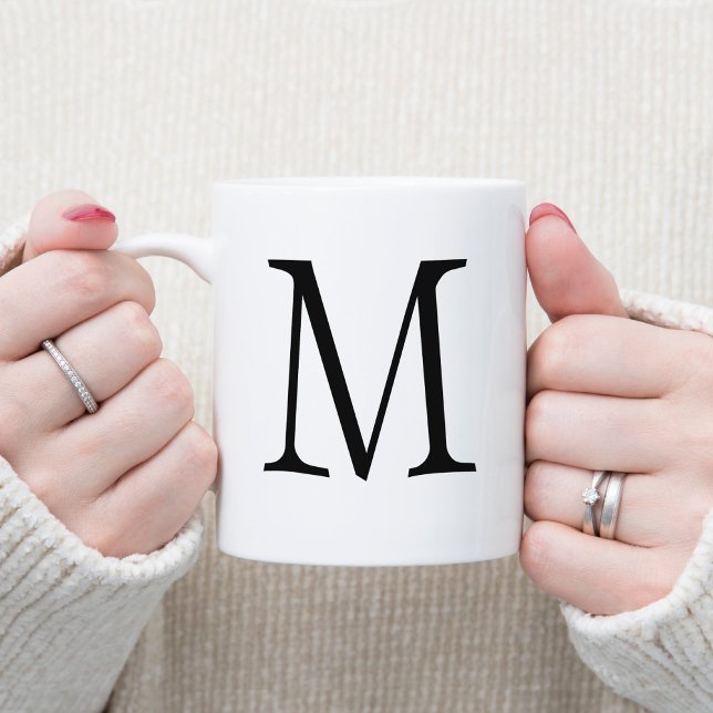 Glam Single Letter Decorative Monogram Coffee Mug (Modern Minimalist Single Letter Monogram Coffee Cup)