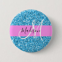 Glam Sky Blue Pink Glitter Sparkles Name Monogram