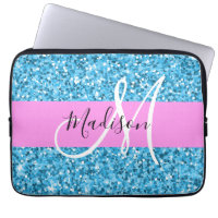 Glam Sky Blue Pink Glitter Sparkles Name Monogram