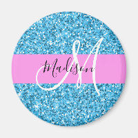 Glam Sky Blue Pink Glitter Sparkles Name Monogram