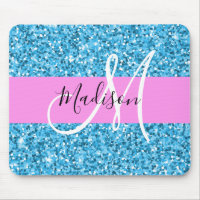 Glam Sky Blue Pink Glitter Sparkles Name Monogram