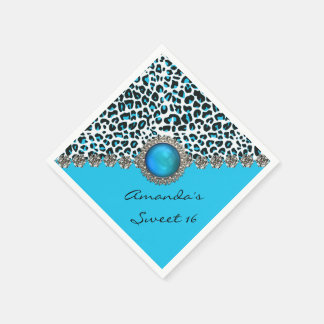 Glam Snow Leopard Sweet 16 Custom Birthday Napkins