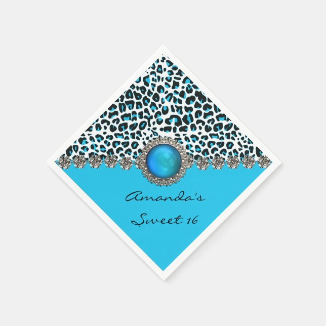 Glam Snow Leopard Sweet 16 Custom Birthday Napkins (Corner)