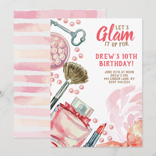 Glam Spa Makeup Birthday Party Invitation (Front/Back)