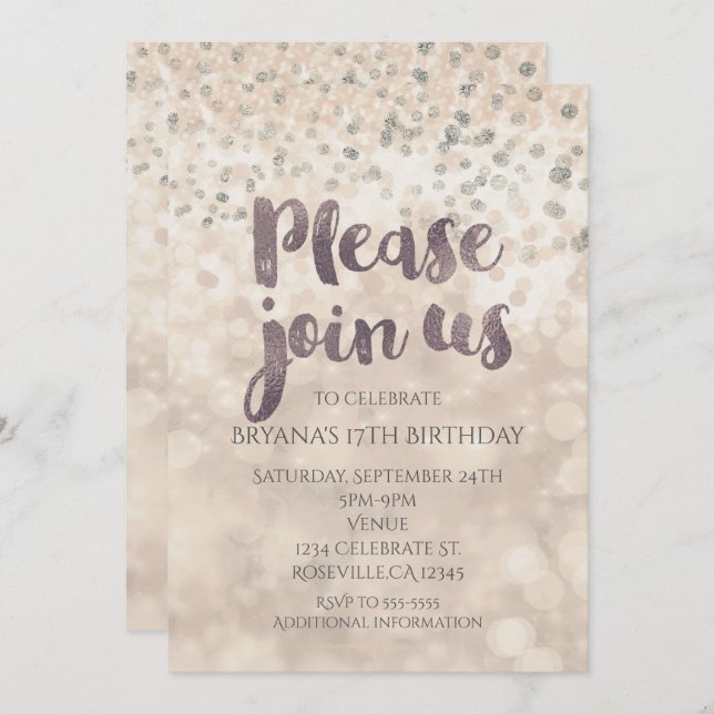 Glam Sparkle Confetti Party Any Event Invitations (Front/Back)