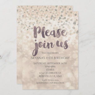 Glam Sparkle Confetti Party Any Event Invitations