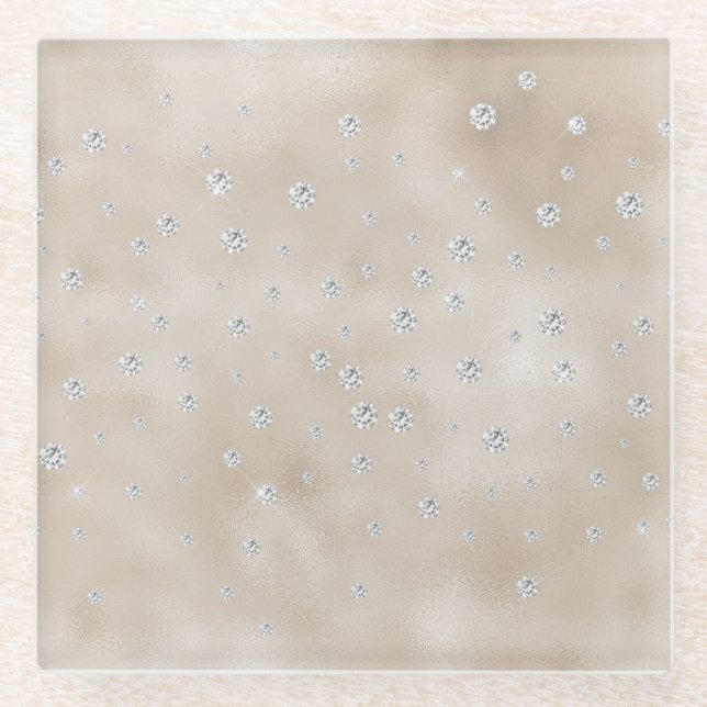 Glam sparkle diamonds champagne blush glitz glass coaster (Front)