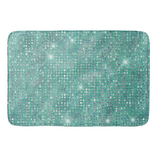 Glam Sparkle Dots Sea Glass Green Bath Mat (Front)