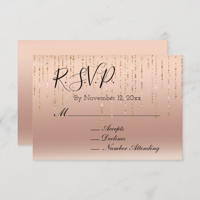 Glam Sparkle Rose Gold Peach Blush Wedding Enclosure Card (Front/Back)