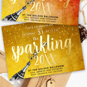 Glam Sparkling Champagne Gold New Year Party  Foil Holiday Card