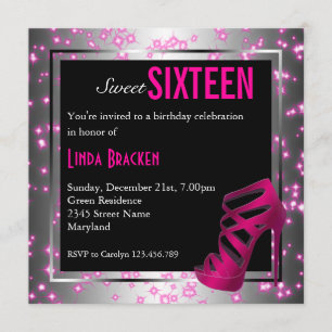 Glam Sparkling Pink High Heel Sweet Sixteen Invite