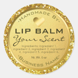 Glam Sparkly Gold Glitter Lip Balm Classic Round Sticker