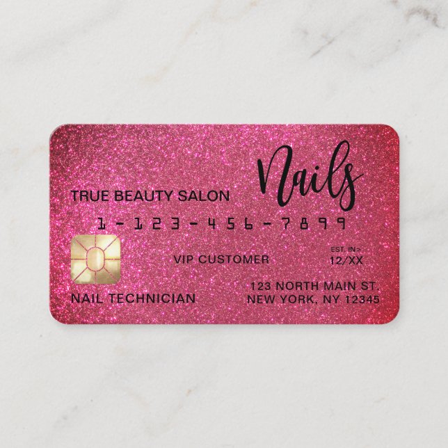 Glam Sparkly Pink Glitter Credit Card Nail Tech (Front)