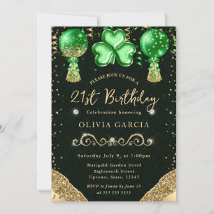 Glam St Patrick's Balloons 21st Birthday Invitation