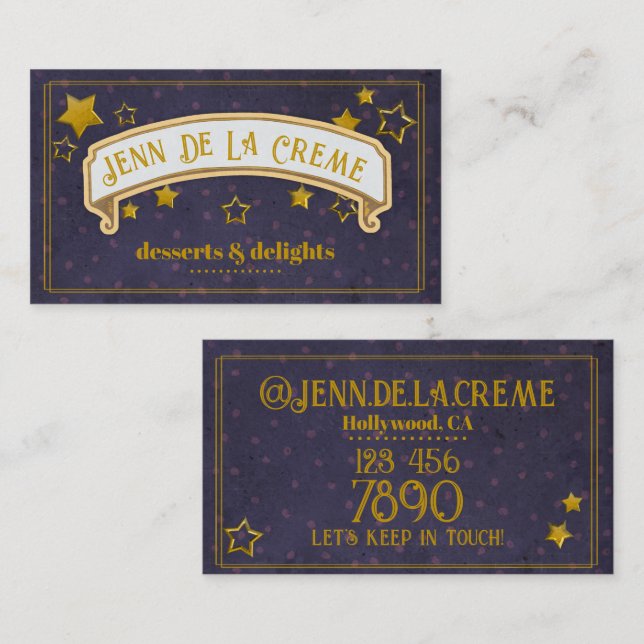 Glam Starry Nights Blue Dots Vintage Business Card (Front/Back)